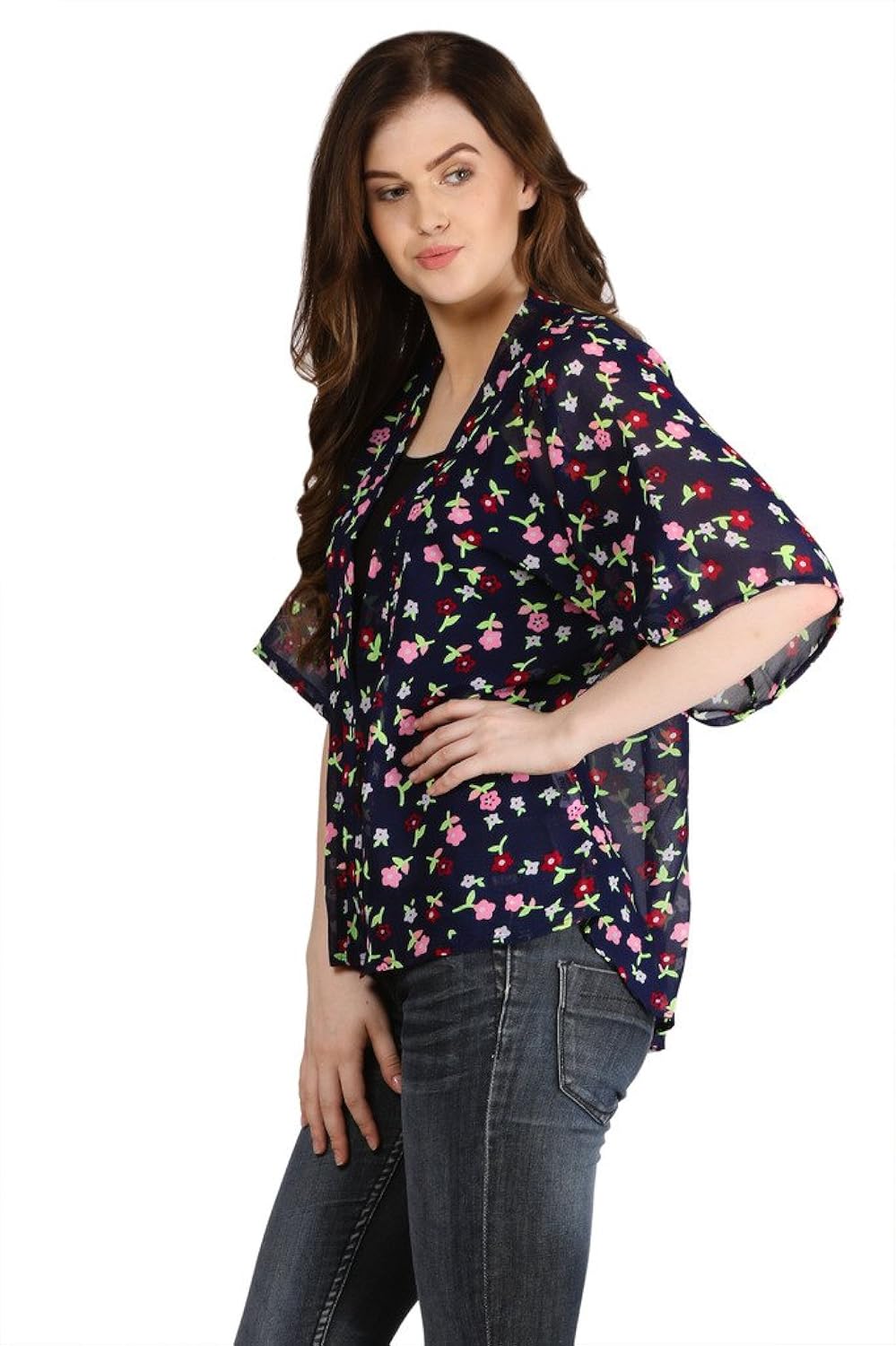 modish vogue women's printed blue floral shrug