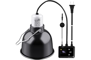 REPTIKING Reptile Heat Lamp Fixture with Dimming Thermostat - 5.5'' Light Dome with PID Thermostat, for Ceramic Heat Emitter & Basking Light Bulb, for Bearded Dragon, Snake, Tortoise, Lizard Tank Accessories