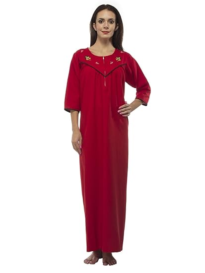 Women's Round Neck Spun 3/4 Sleeve Loose Fit Maternity Nighty (SPN-RD, Red, Free Size)