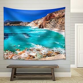 Greece - Milos Island, Beautiful Beach - Fabric Wall Tapestry Home Decor - 51x60 inches