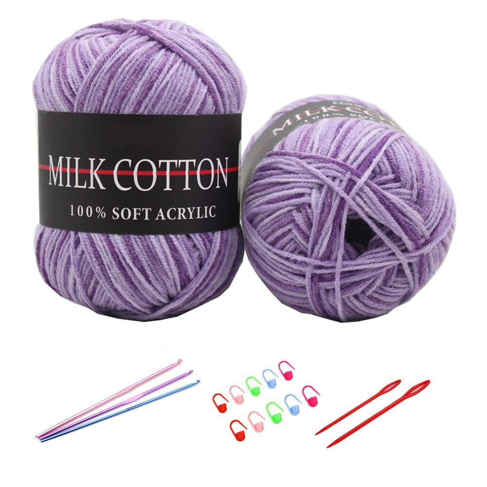 6X 50g Knitting Rainbow Wool Yarn Balls Colorful Hand Crochet Knitting Double Acrylic Yarn Set, 23 Colors, with 3 Crochet Hooks, 2 Needles, 10 Crochet Locking Stitch Markers (06)