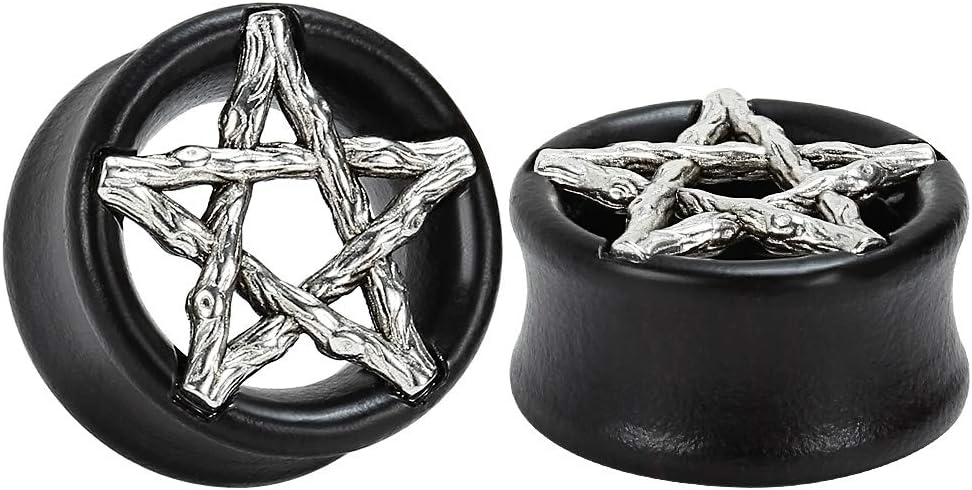 2 or 4 pcs Antiqued Skull Wood Double Flared Ear Plug Saddle Organic Black Areng Flesh Tunnels Gauges 8mm - 25mm