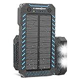 Solar Charger, X-DRAGON 15000mAh Power Bank Portable Dustproof Shockproof Dual USB Solar Panel Battery Charger with Dual Super Bright LED Light for iPhone, Samsung Galaxy and More -Blue