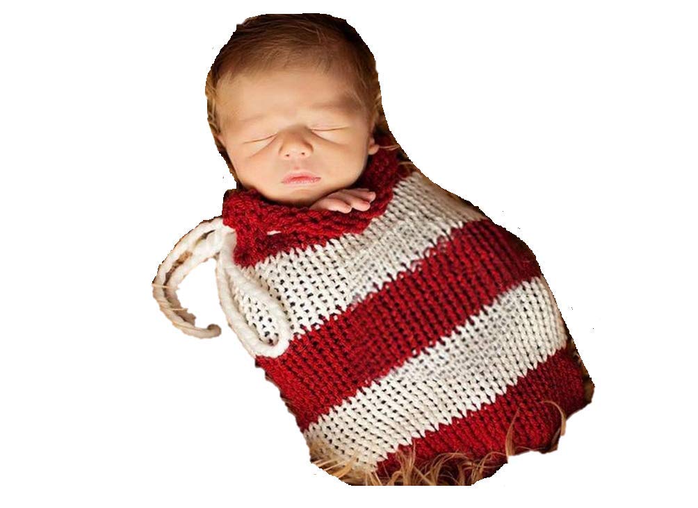 Newborn Baby Girl/Boy Crochet Knit Costume Photography Prop Hats and Outfits (Cocoon Baby Stripy Red)