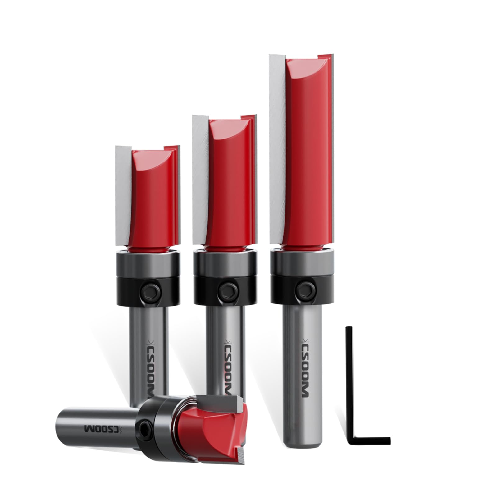 CSOOM 4-Piece Flush Cutter 8 mm Shank Flush Cutter Set, Carbide Cutters, Woodworking Tools