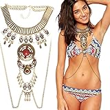 SUMAJU Collar Statement Necklace, Vintage Gemstone Bib Necklace Long Body Chain Jewelry for Women
