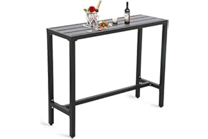 ONLYCTR Outdoor Bar Table, Patio Counter Height Bar Tables, 47" Rectangle Bar Table for Patio, Garden, Yard, Balcony, Poolside (Black, 47inch-Length)