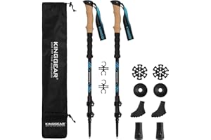 KINGGEAR TPC 100% Carbon Fiber Hiking Poles, Telescopic Retractable Nordic Trekking Poles, Ultra Lightweight Nordic Walking Stick, Metal Flip Locks, Cork and Extended EVA Handle