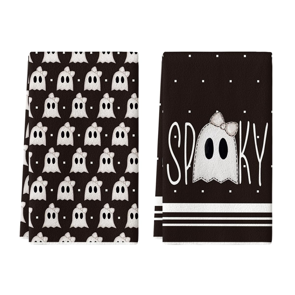 Photo 1 of Artoid Mode Black Ghost Spooky Halloween Kitchen Towels Dish Towels, 18x26 Inch Bow Knot Decoration Hand Towels Set of 2