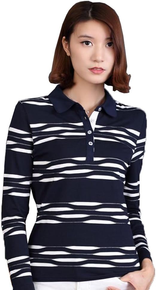 Amazon Fevon ポロシャツ レディース 長袖 春 秋 冬 Tシャツ 女性 カジュアル トップス ゴルフウェア スポーツウェア ボーダー柄 カットソー スキッパー ストレッチ スリム 通勤 事務服 オフィス服 大きいサイズ 全3色 ポロシャツ 通販