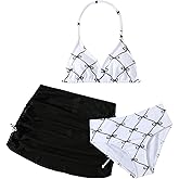 Verdusa Girl's 3 Piece Cute Swimsuit Bow Bikini Set Halter Triangle High Waisted Bathing Suit with Cover Up