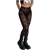 SHENHE Women's Sexy Gothic Punk Mesh Sheer Pants Leggings High Waist Graphic Stretch Alt Tights