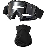 LJDJ Motorcycle Goggles Dirt Bike ATV Off-Road Riding Motocross Glasses with Sun UV Protection Neck Gaiter Face Cover