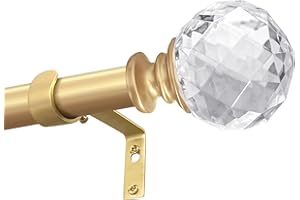 XmhFurnish Door Window Curtain Rod Set - Exquisite Gold 1 - inch Curtain Rod with Crystal Diamond Ball Finials (1 - Pack) 46-