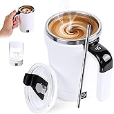 Automatic Stirring Coffee Cup with Temperature Display, Rechargeable Coffee Mug, Self-Stirring Mug with Lid, Smart Mixing Cup for Coffee, Milk and Other Beverages (White+Universal base+Straw)