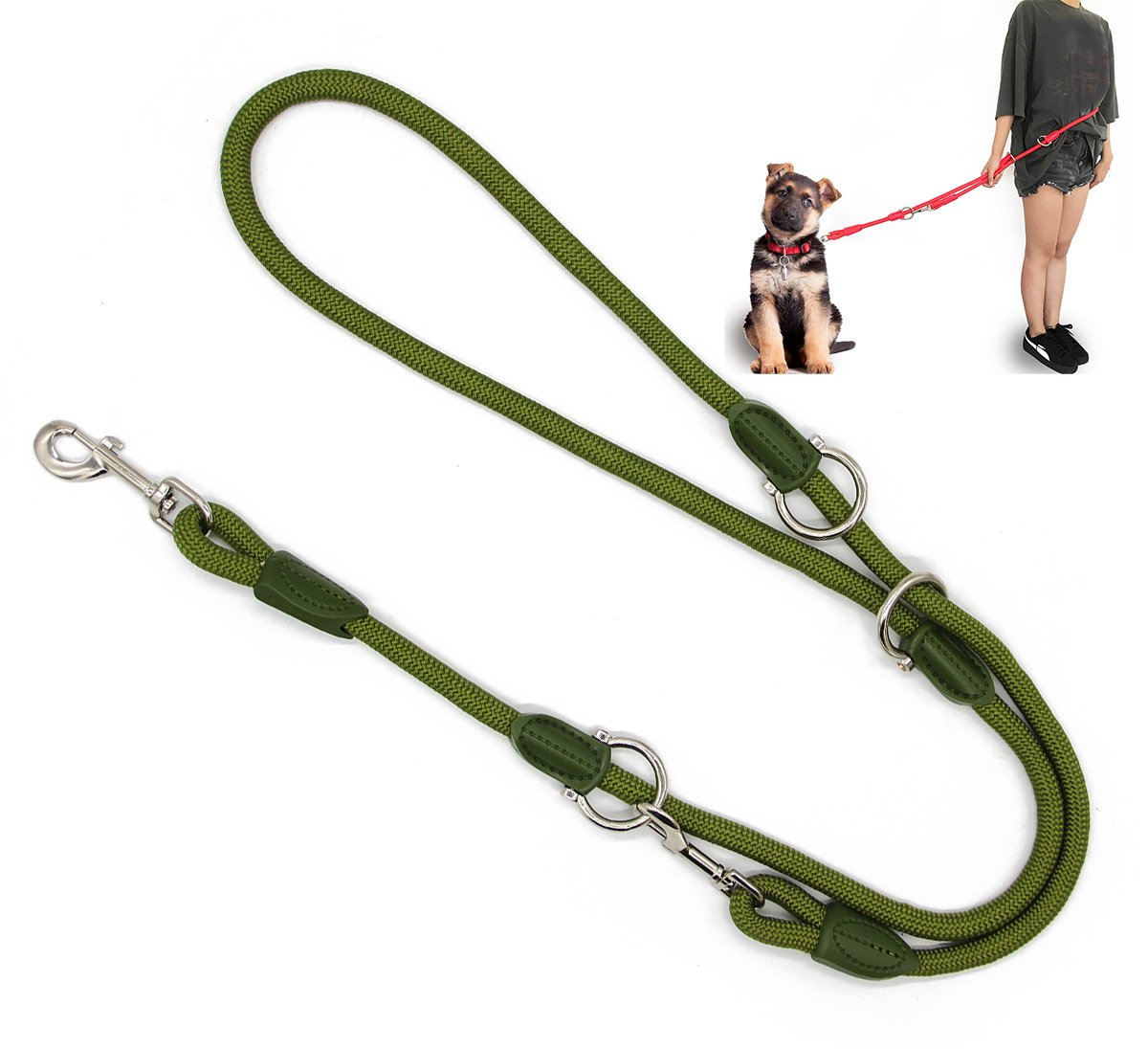 BPS BPS-3800VE Double Adjustable Dog Leash Various Positions Medium Large 2 Dimension Choose M/L (M, Green)