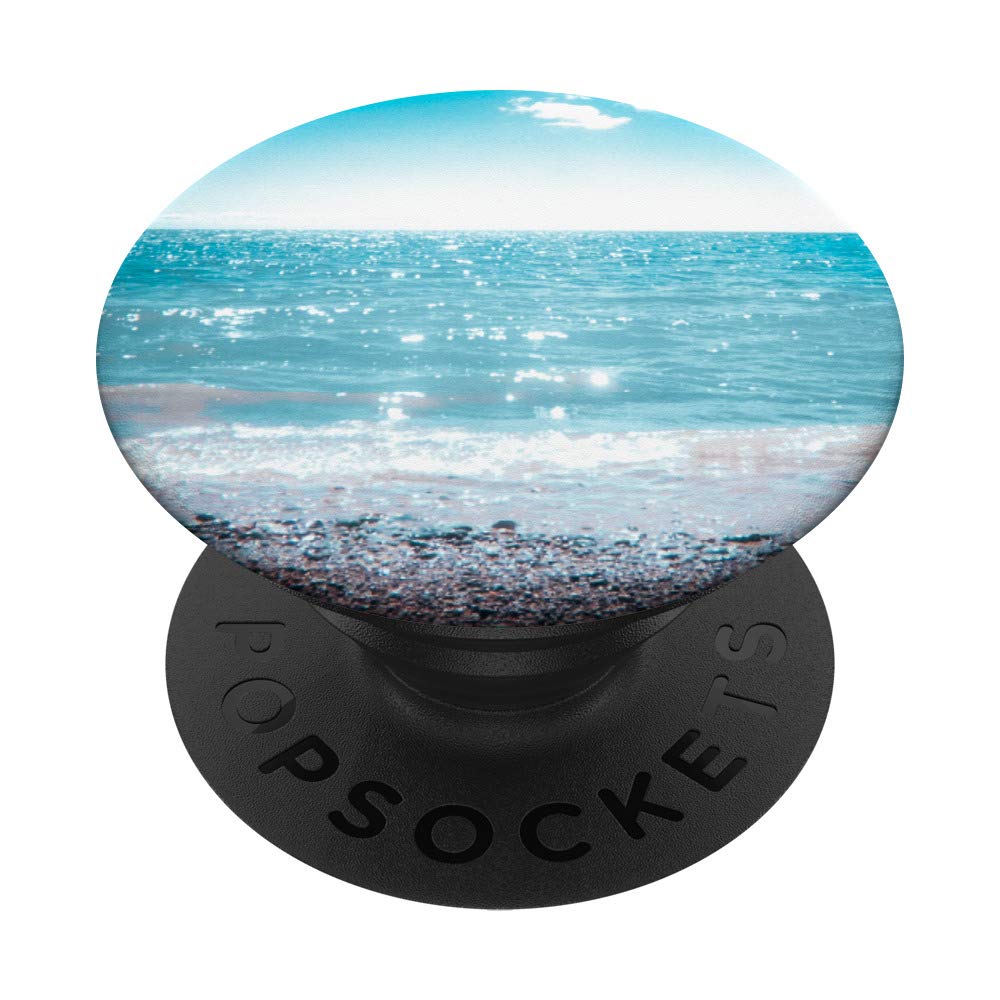 Crystal Blue Water Shoreline Stony Beach Blue Sky PopSockets Grip and Stand for Phones and Tablets