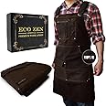 16oz Waxed Canvas Work Apron with Tape Holder - Fully Adjustable, Tough Protection for Men