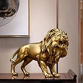 SHTWX 10 Inch Lion Statue Figurine Sculpture Resin Collectible Gifts for Lion Lover Office Home Decor Desk Accessories Decoration Garden Figurines Outdoor Decor Gold