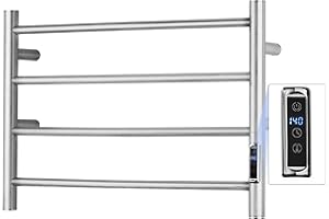 SHARNDY Towel Warmer with Built-in Timer ETW29 for Bathroom Wall Mounted Bath Towel Heater Plug-in Electric Heated Towel Rack Brushed