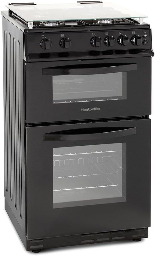 Montpellier MDG500LK 50cm Double Oven Gas Cooker With Lid Black LPG