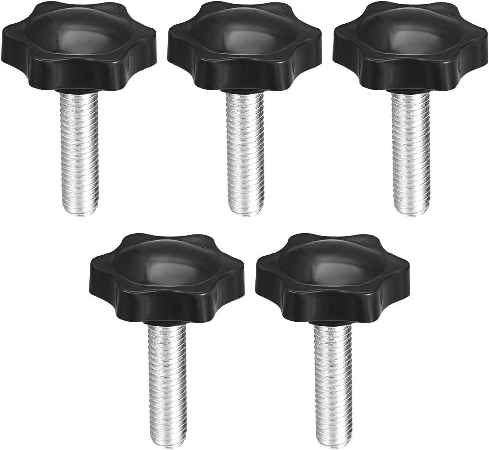 uxcell Clamping Handle Screw Knobs Handle Star Knob M8 x 30mm Male Thread 5pcs, Black, M8*30