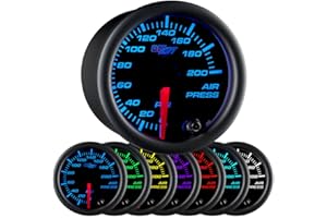 GlowShift Black 7 Color 200 PSI Mechanical Air Pressure Gauge for Air Ride Suspension Systems - Includes Wiring - Multi-Color