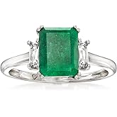 Ross-Simons 2.00 Carat Emerald Ring With .30 ct. t.w. White Topaz in Sterling Silver