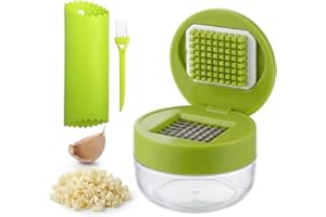 1 Set, 3-in-1 Stainless Steel Garlic Press and Mincer Set​ with Silicone Peeler, Cleaning Brush, and Storage Container, Multi