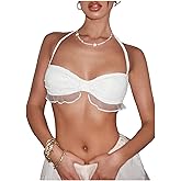 SOLY HUX Women's Halter Tops Mesh Tie Backless Sleeveless Summer Crop Camisole Concert Top