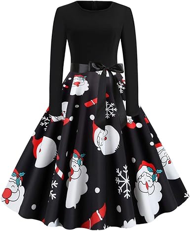 Buon Natale Anni 60.Firally Abito Donne Vintage Abito Da Cerimonia Rockabilly Anni 50 60 Stampa Di Natale Bowknot Fascia In Vita Girocollo Elegante Vestitini Abiti Buon Natale Amazon It Abbigliamento