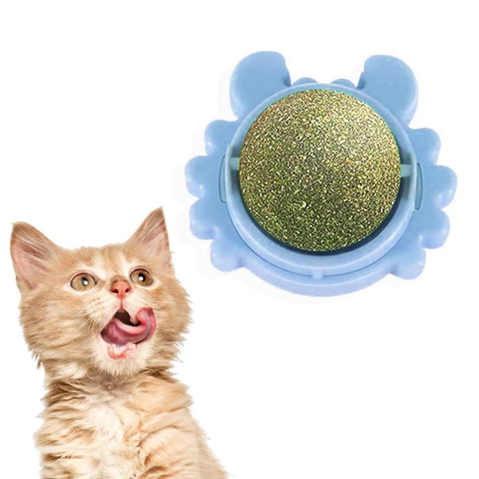 Aczyqws 1 PCS Catnip Balls Toy for Cats, Wall Catnip Roller, Teeth Cleaning Dental Edible Kitten Toy, Natural Rotating Cat Toy (Blue)