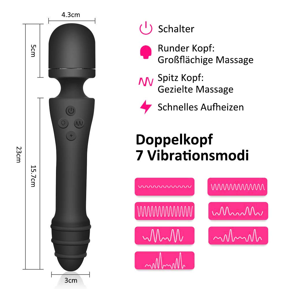 AUPLAY Heizung Magic Wand Massagestab, Silikon Vibratoren für sie Klitoris und G-Punkt Stimulator, handheld massager mit Dual Motor,Körpermassager für Nacken Schulter Arme und Beine Körper Fuß, 7 Modi