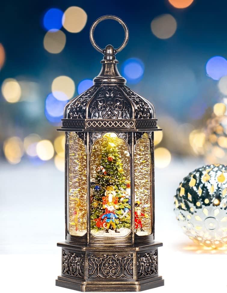 Snow Globes - Christmas Snow Globes Musical Lantern with Timer, Nutcracker Figures Rotate with Music, Swirling Glitter Christmas Tree Ornaments for Friends, 12.7''…