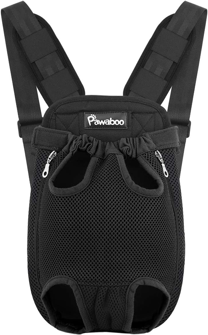 Pawaboo Adjustable Pet Carrier Backpack Front Legs Out for Small Dogs Black
