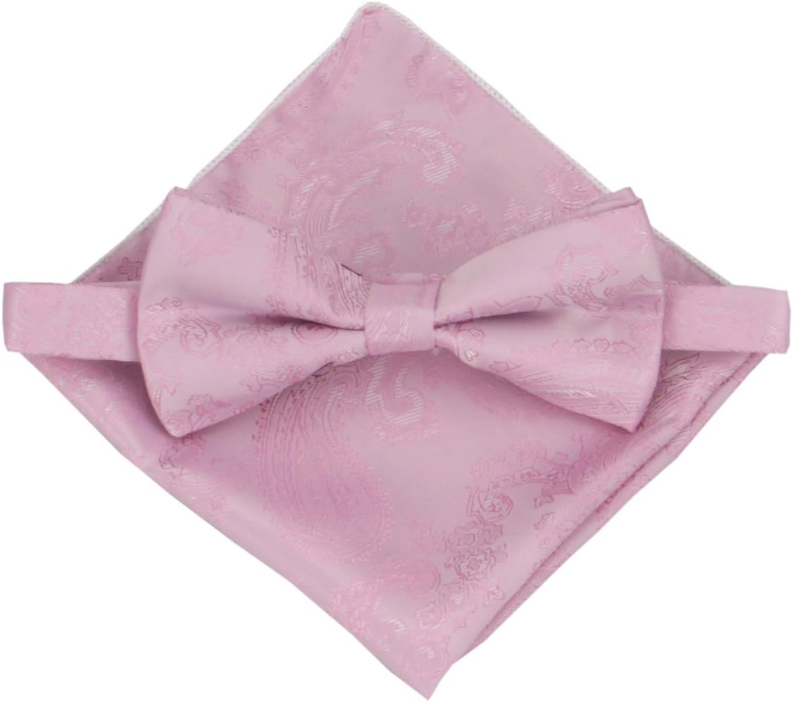 Mens Silk Paisley Bowtie and Pocket Square Set- Various Colors