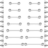 Yaalozei 16G 14G Tongue Rings Nipple Piercing 316L Stainless Steel Mix Sizes Straight Nipple Shield Tongue Rings Barbells Body Piercing Jewelry for Men Women 12-32mm