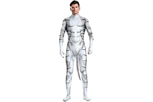 Sipumia Men's Halloween Bodysuit Muscle Animal Printed Cosplay Skinny Catsuit Fullbody Jumpsuit Costumes with Tail