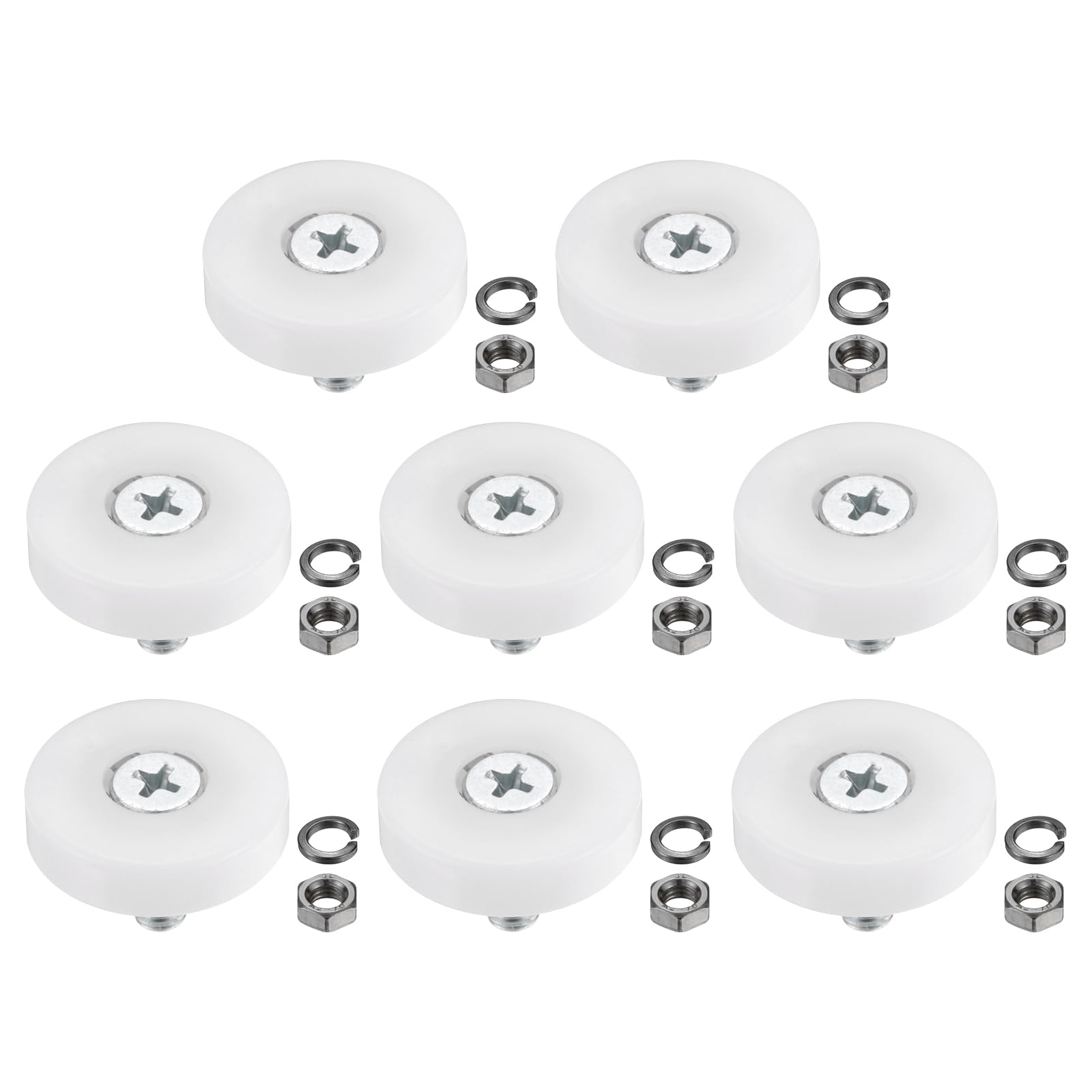 PATIKIL 26mm Drawer Rollers, 8 Set Nylon Positioning Pulleys Small Drawer Pulley Replacement Wheel with Spring Washer and Nut for File Cabinet Slides, White