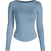CIDER Women Long Sleeve Crop Top Boat Neck Slim Fit Tight Basic Tee Shirts 2025