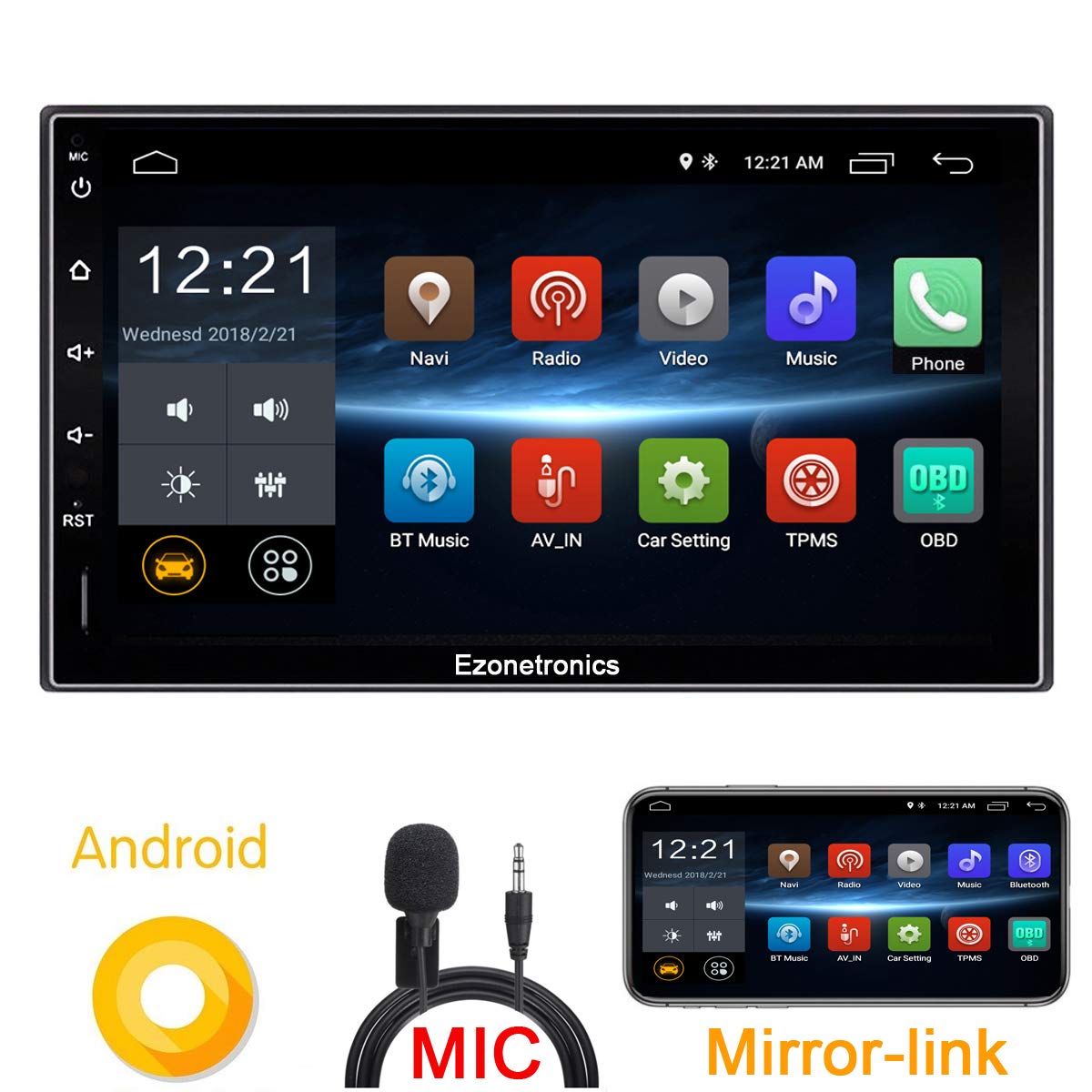 Ezonetronics Android 6 8 Car Radio Stereo 7 inch Capacitive Touch Screen  High Definition 1024x600 GPS Navigation USB SD Player 1G DDR3 + 16G NAND  Memory ...