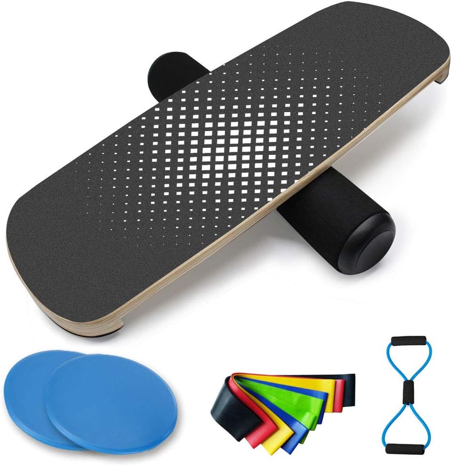 Ationgle Balance Board, Wobble Board for Fitness, Wooden Balance Boards with Roller for Balance Stability, Board Sports Training Set for Skateboard, Snowboard, Hockey and More…