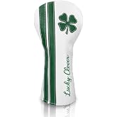 Acebirdie Lucky Clover Golf Club Covers Leather Golf Headcovers | Advanced Embroidery Driver Headcovers Fairway Wood Cover Hybrid Headcovers Golf Head Covers Must Have Golf Gifts