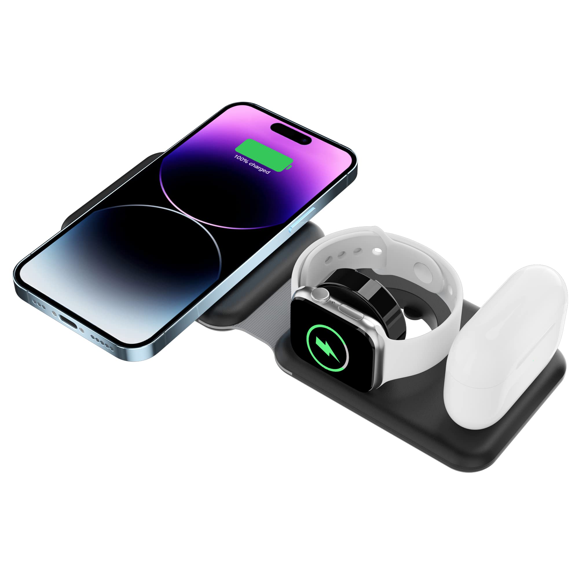BAMEEY iphone 16 charger,3 in 1 Wireless Charging Station,wireless charger,Apple watch charger for ultra (GPS+Cellular,49mm) 8/7/6,Airpods, Travel Pouch Bag for wireless charger Included(Black)