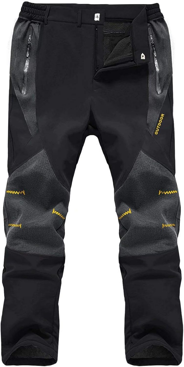 MAGCOMSEN Men's Snow Pants Water Resistant Zip Pockets Reinforced Knees Fleece Lined Hiking Ski Pants: Clothing