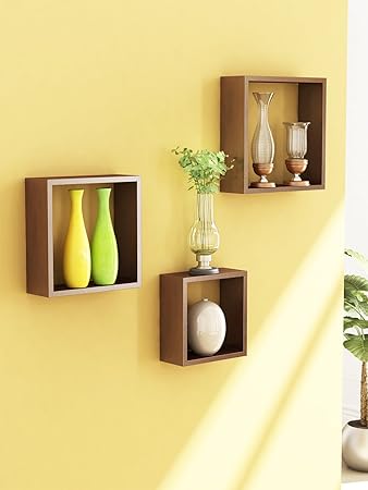 Home Sparkle Engineered Wood Wall Shelf Set (25 cm x 9 cm x 25 cm, Brown, Set of 3)