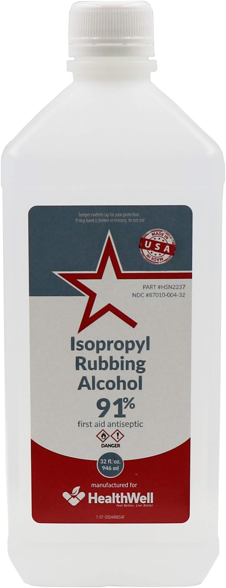 Healthwell 91% 32oz Isopropyl Rubbing Alcohol - Cleans, Disinfects, Relieves Muscle Pain - Made in USA (32oz)
