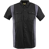 Men’s Classic Two-Tone Button up Heavy Duty Reflective Short Sleeve Motorcycle Mechanic Work Shirt Variety of Colors