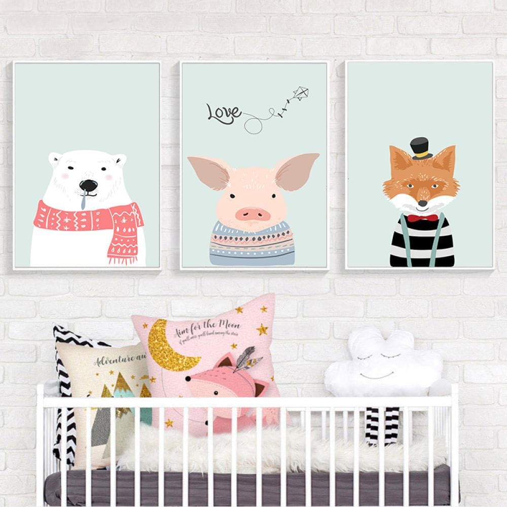 cgsmvp Cuadro de Dibujos Animados de Animales Oso Cerdo Zorro guardería