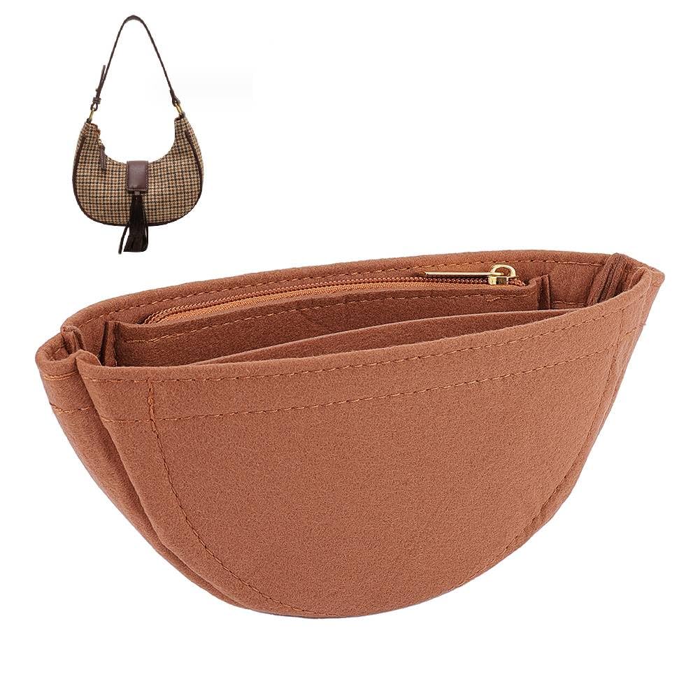 Photo 1 of WADORN Small Felt Purse Organizer Insert, 22x10x4.6cm Arc Shape Purse Organizer Underarm Bag Shaper with Zipper for Extra Small Loop Hobo Bags, Brown